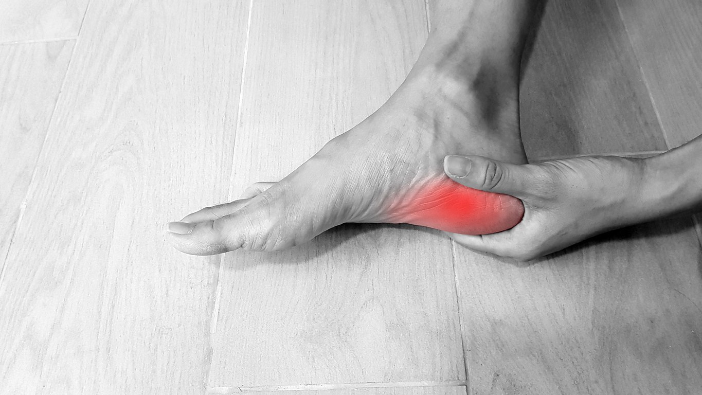 red highlighted pain on heel for plantar fasciitis