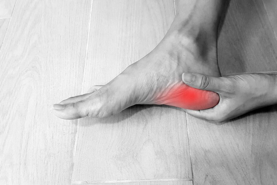 red highlighted pain on heel for plantar fasciitis